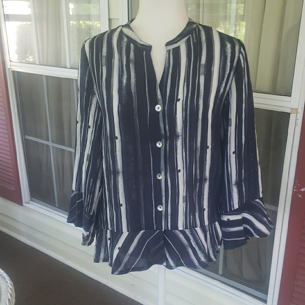 Habitat Clothes‎ To Live In Blue and White Stripe Bohemian Peplum Women's S Top